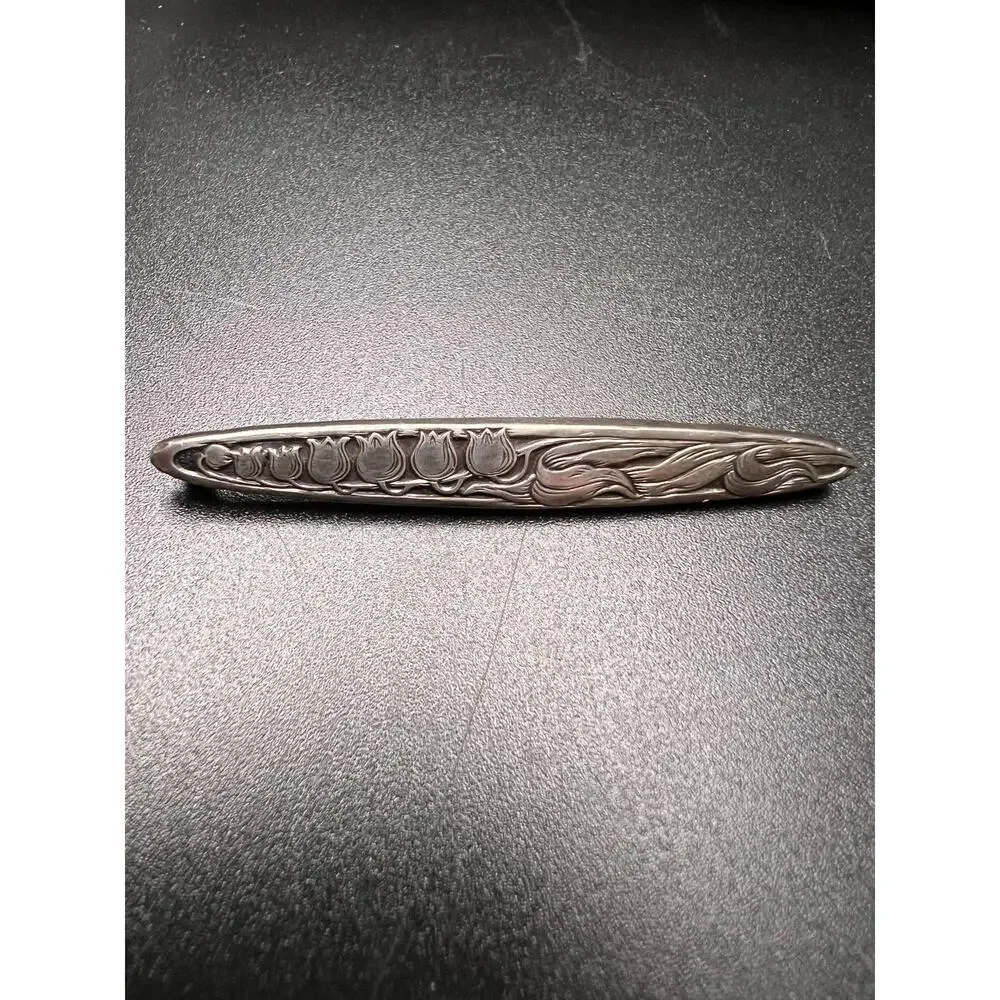 Antique sterling silver art Nouveau bar pin w/ lily of valley flowers  victorian